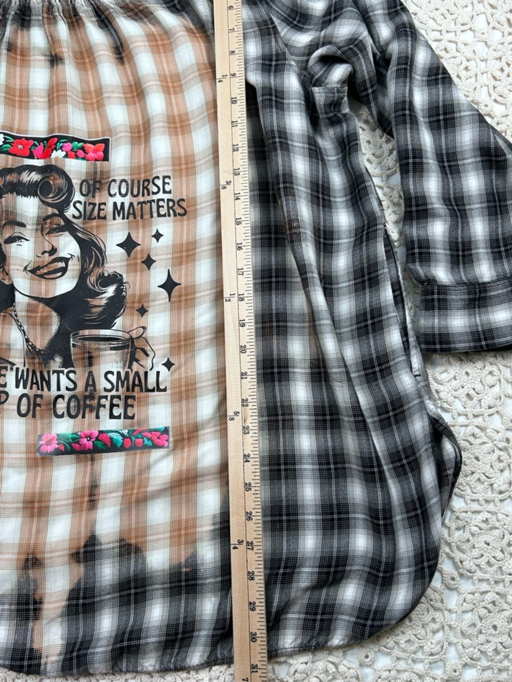Lane Bryant Women Plaid Button Down 26/28 (size 4x) Custom Graphic Coffee Shirt - Picture 9 of 12
